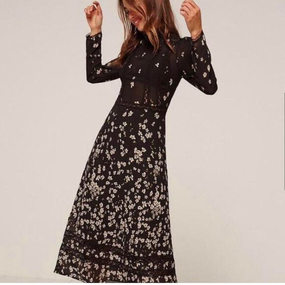 Reformation Natalia Lace Trim Midi Dress - Picture 2 of 12